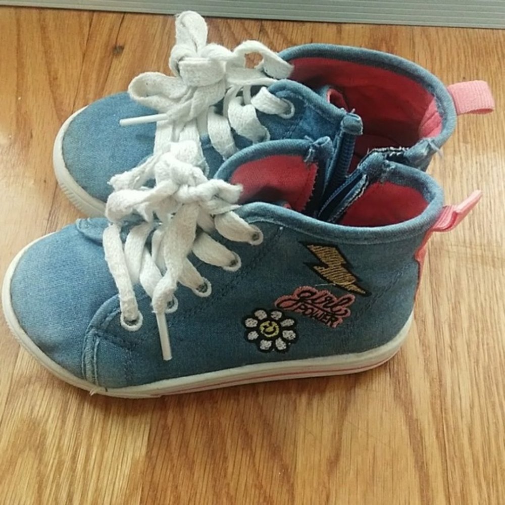 Carter's girl power sneakers flower floral shoes Sz 7 high tops denim girls